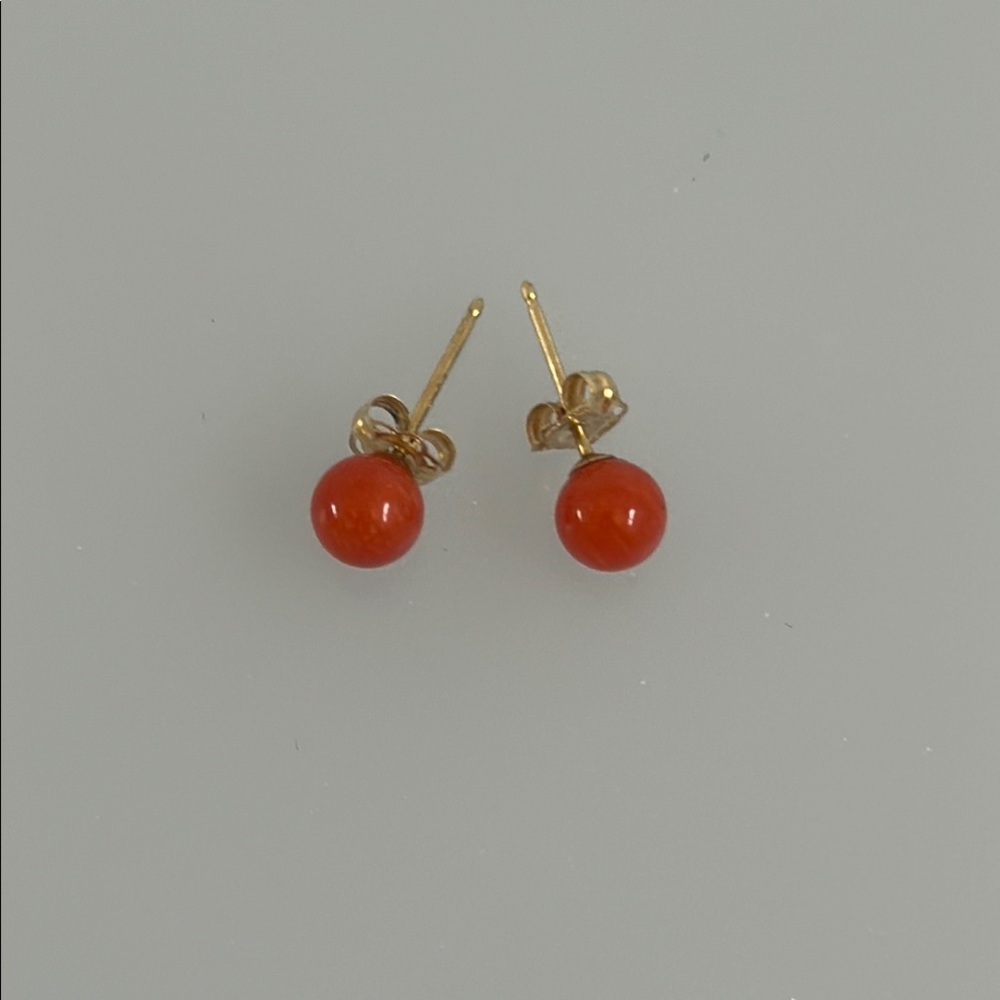 14k Coral real solid gold Earrings